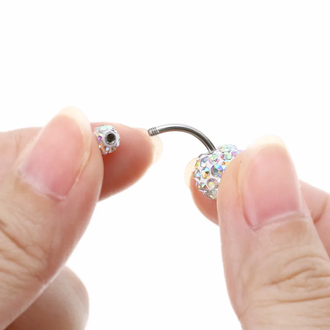1Pcs Colorful Ball Navel Belly Ring Shellhard Stainless Steel Barbell Rhinestone Crystal Navel Studs Rings Body Piercing Jewelry