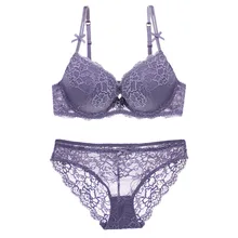 JIGERJOGER темно-фиолетовое телесное черное сексуальное нижнее белье deepV вышивка 3/4 чашка проводной мягкий пуш-ап кружевной бюстгальтер Brieifs трусики 2 шт наборы