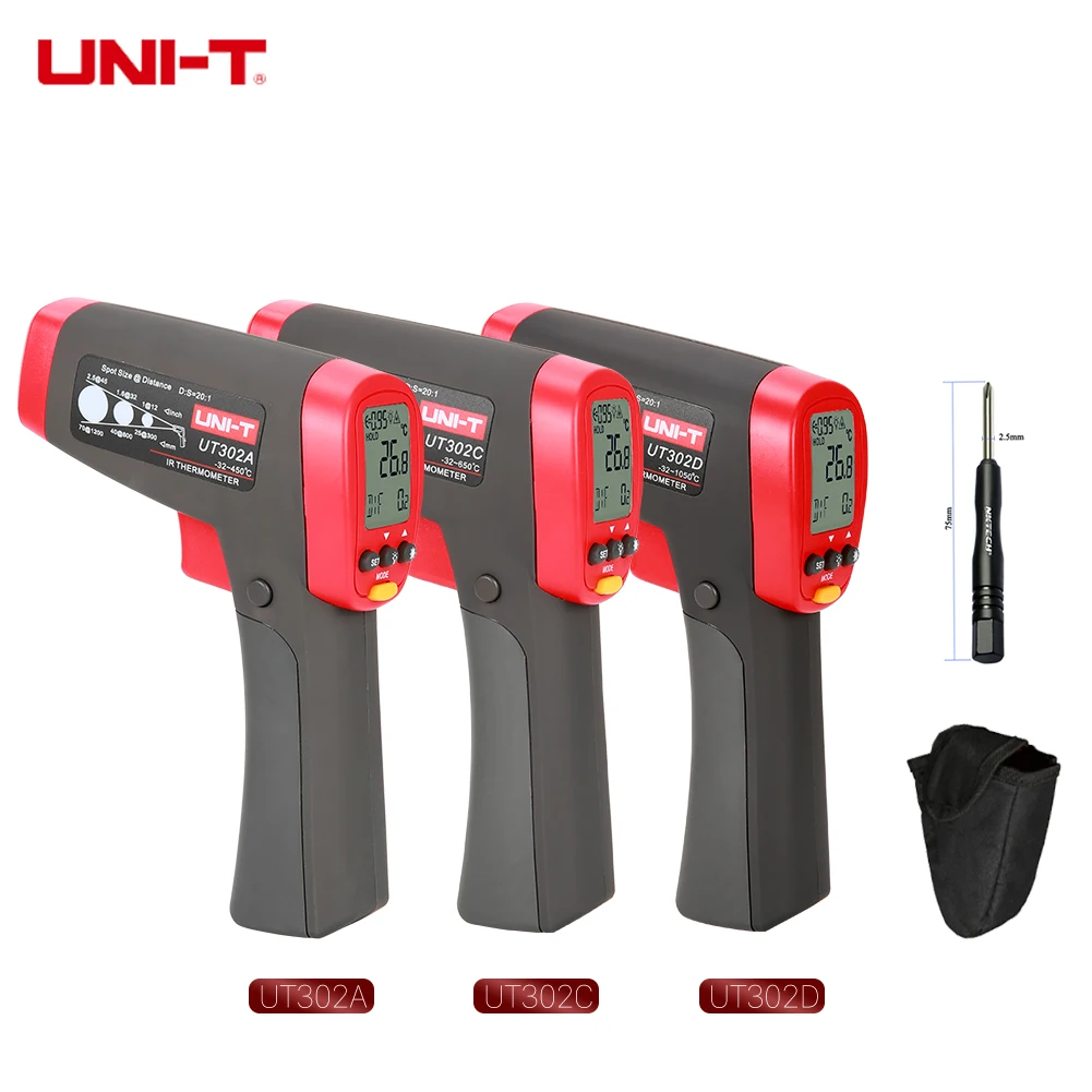 

UNI-T Laser Infrared Thermometer UT302D UT302C UT302A Hand-held Non-contact IR Gun Industrial Temperature Meter -32 - 1050C 20:1