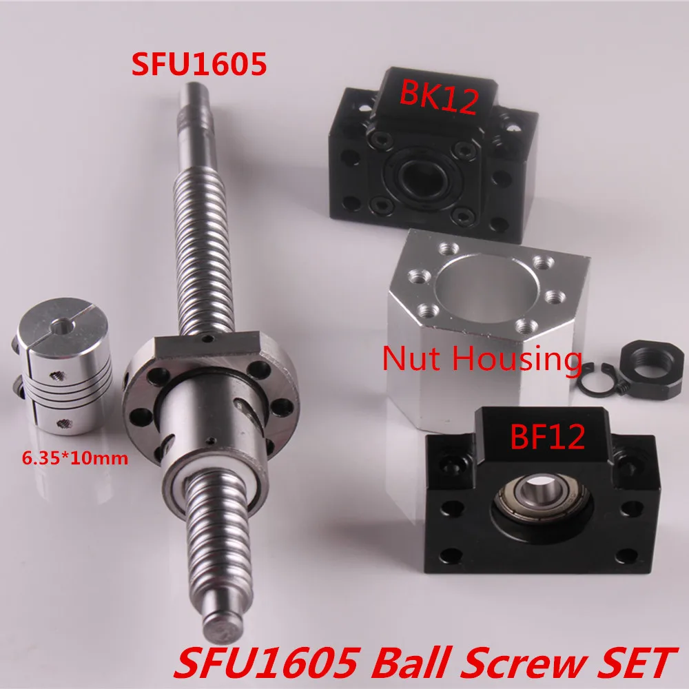 Ballscrew Set SFU1605 Rolled Ball Screw C7 end machined + RM1605 Ballnut + Nut Housing + BK/BF12 End Support + Coupler SFU 1605 Ballscrew Set SFU1605 Rolled Ball Screw C7 end machined + RM1605 Ballnut + Nut Housing + BK/BF12 End Support + Coupler SFU 1605