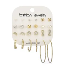 12 пар/компл. цвета: золотистый, серебристый цвет новые серьги с большими ушками кольцо простой в стиле «панк» из жемчуга 8 слово ювелирное изделие в форме Луны костюм комплект нижнего белья дружеский подарок