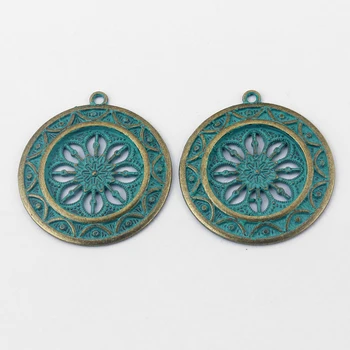 

5pcs Antique Patina Bronze Round Open Flower Emboss Charms Pendants For Necklace Bracelet Making DIY Fashion Jewelry Findings