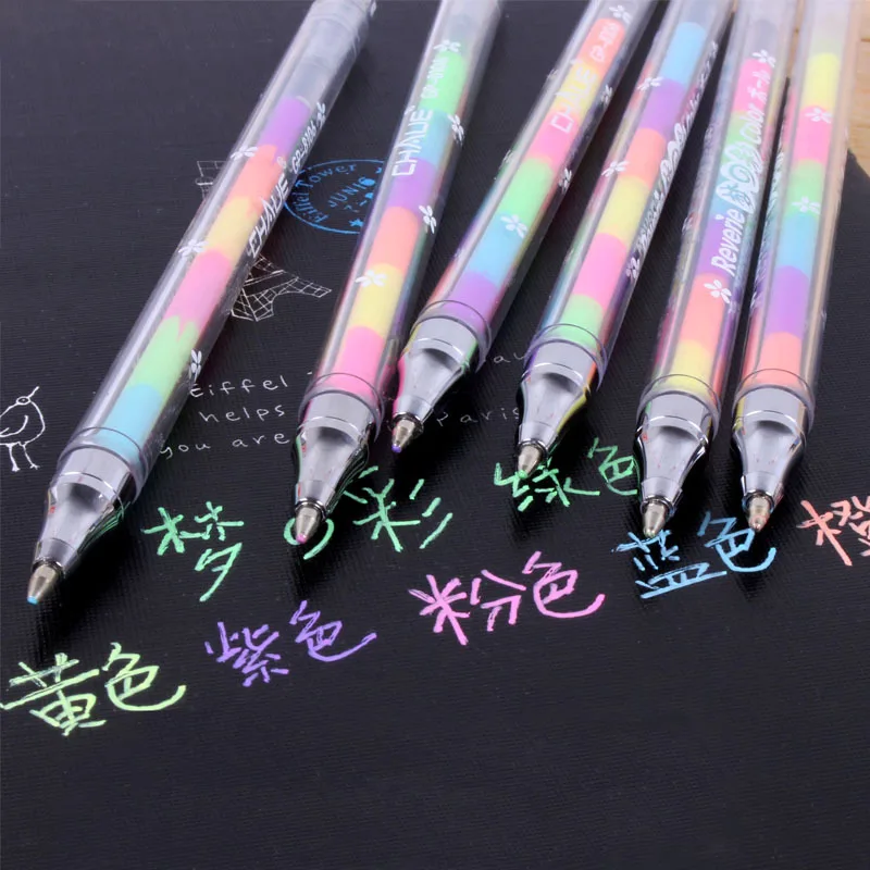 

Cute Korean Stationery New Arrival Novelty Multicolor Pen Multifunction 6 In1 Colorful Highlighter Creative School Supplies