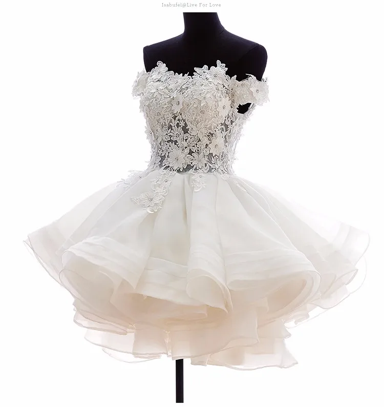 Короткое свадебное платье, Белое Бальное Платье, красный вырез лодочка, аппликация на талии, жемчужный цветок, элегантное платье для невесты