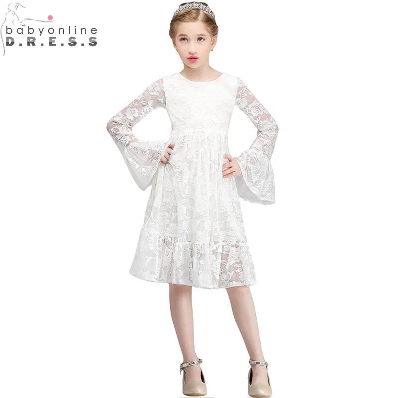 Платье женское кружевное до колена с длинным рукавом|communion dresses|first communion dressescommunion