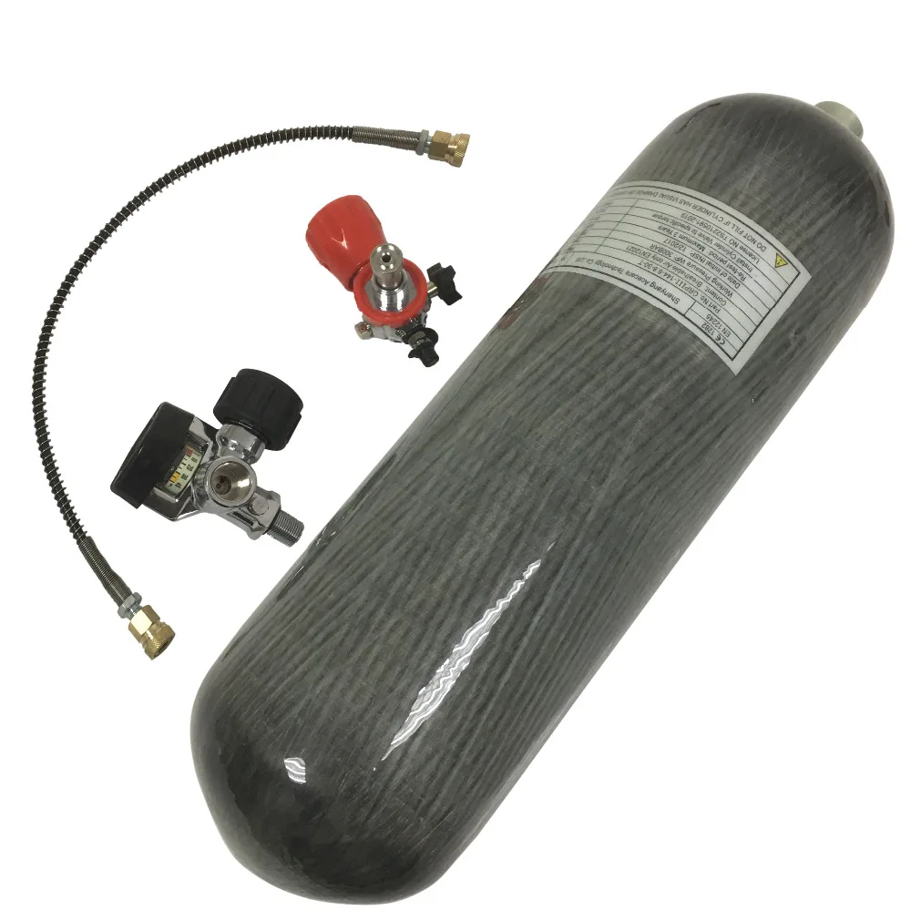 Весь набор EN12245 композитный карбоновый цилиндр 6.8L 4500Psi автономный дыхательный аппарат и клапан и переходник для заправки со шлангом-V