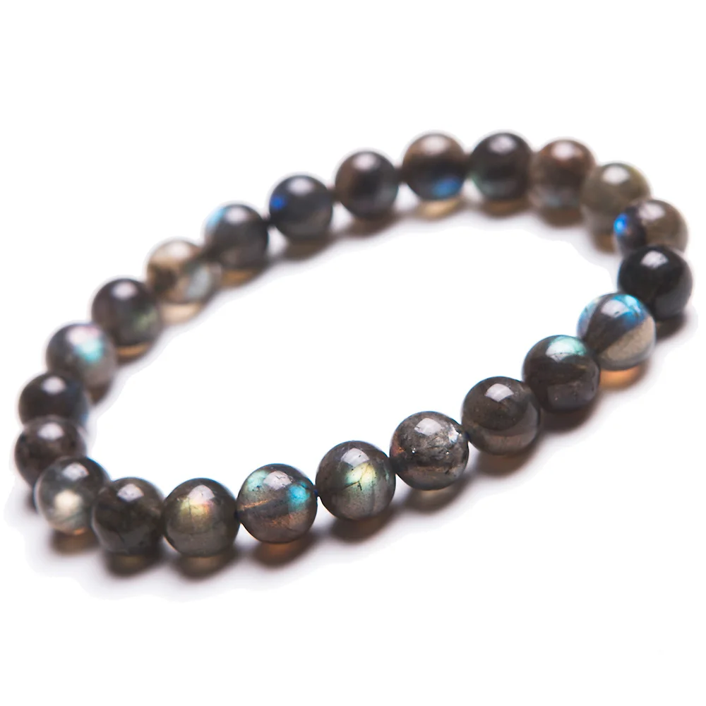 

Newly Natural Labradorite Light Rainbow Crystal Clear Round Beads Bracelet Women Men 8mm Grey Moonstone Stone AAAAA