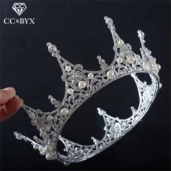 

CC crowns tiaras hair ornaments round shape pearl cz handmade wedding hair accessories for bridal engagement gift jewelry HG770