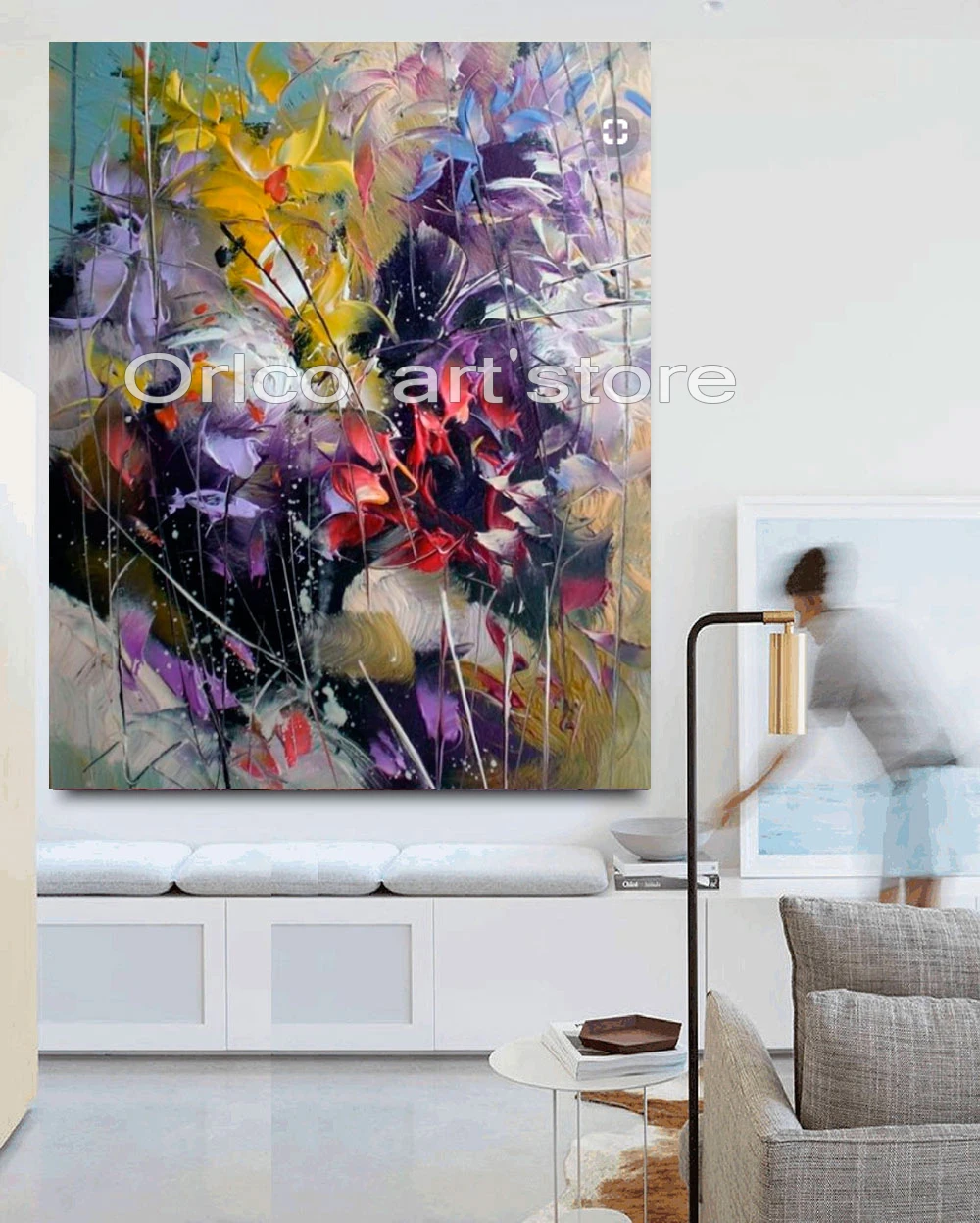 

Handmade Purple Abstract Knife Flower Paintings on Canvas New Style Still Life Hang Picture Decor Oil Painting View larger imag