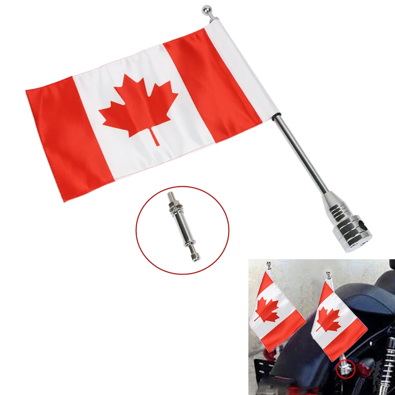 Motorcycle Rear Luggage Rack Canada Flag & Steel Flag Pole Mount For