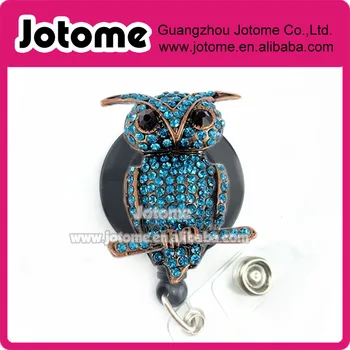 

Light Blue Rhinestones Little Owl Hoot Bird Branch Brooch Pin Nurse retractable ID card badge holder