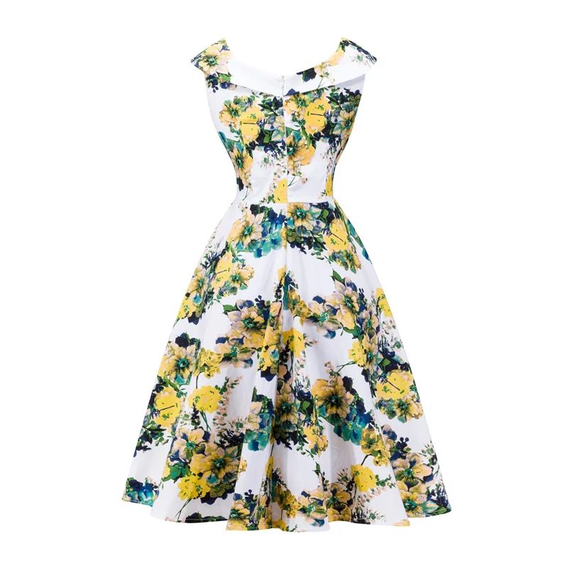 Kostlish A-Line Women Summer Dress Audrey Hepburn 50s 60s Floral Print Vintage Dress Women 2017 O-Neck Party Dresses Plus Size (20)