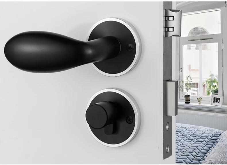 Black simply aluminum alloy door locks Continental bedroom minimalist