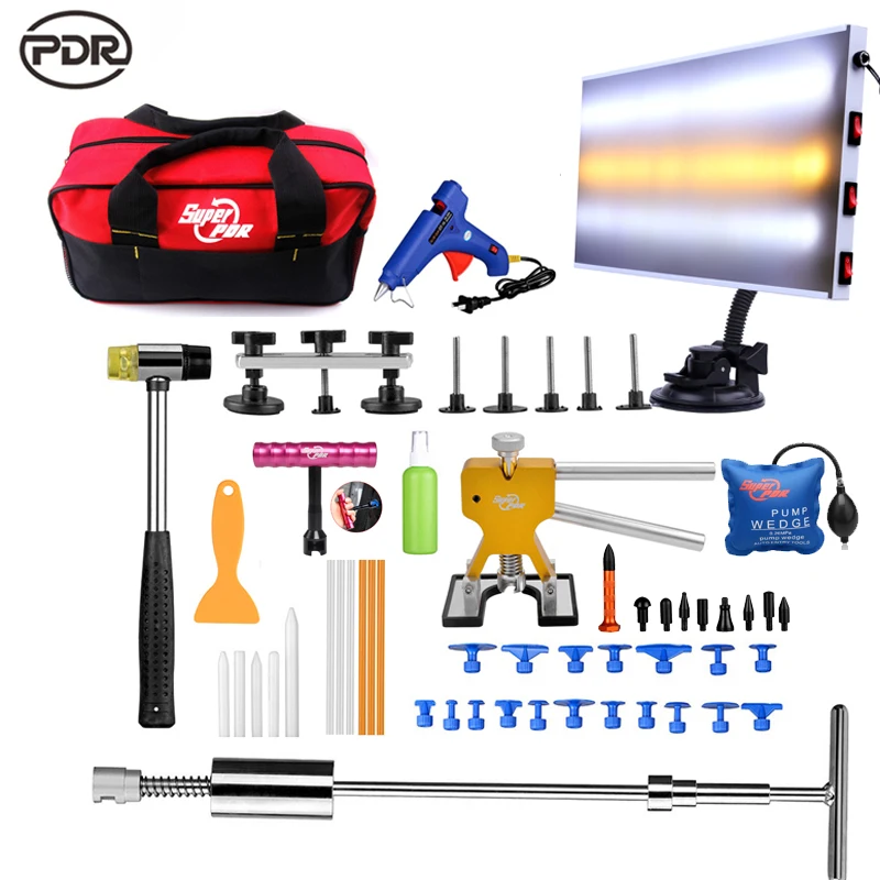 New Led Lamp !!!  PDR Tools Kit Dent Removal Car Dent Repair Hail Damage Repair Paintless Dent Repair Dent Puller Glue Tabs