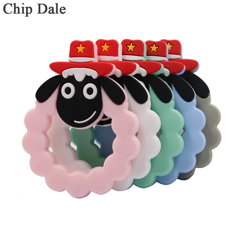 

1Pcs Cute Sheep Pattern Teethers Baby Teether Silicone Animal Teething Molar Toy Safe Food Grade DIY Pacifier Chain