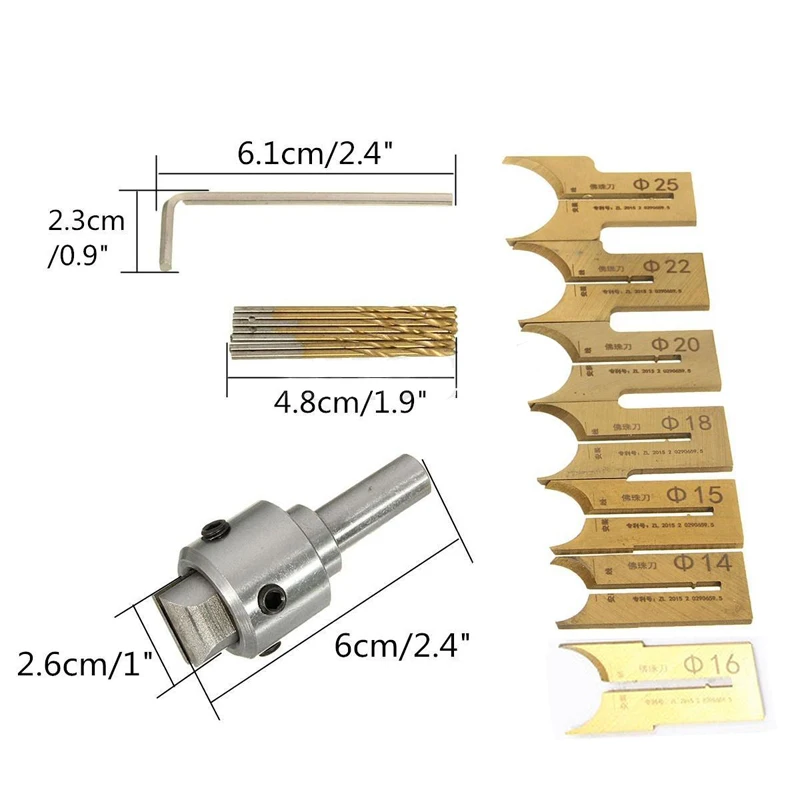 

16pcs Carbide Milling Cutter Router Bit Wooden Beads Drills Bit 14-25mm Ball Blade Drill Bits Woodworking Tools