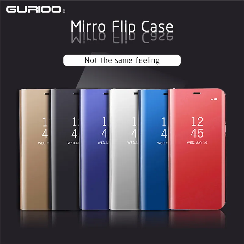 

Gurioo Fashion mirror holster flap bracket protective case For Iphone 6 6S 7 8 9 Plus X 360 full coverage phone case Back cover