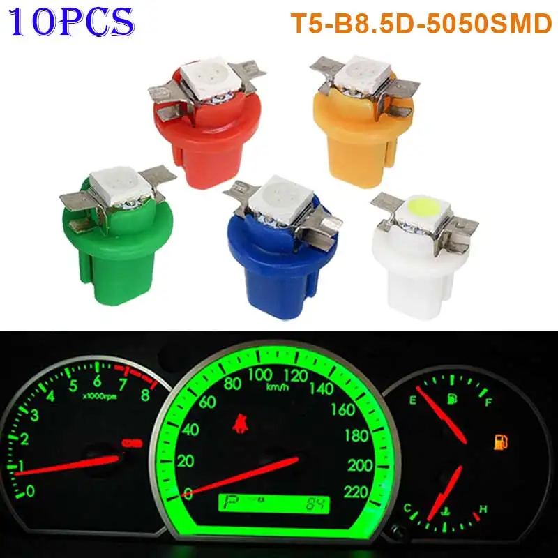 

10pcs T5-B8.5D-5050smd LED SMD Lamp Gauge Speed Dash Bulb Dashboard Instrument Light 12V CLH@8