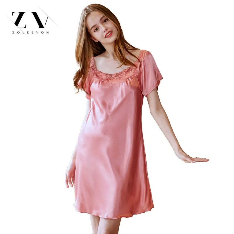 

Ladies Silk Sleepwear Summer Nightgown Sexy Lingerie Pink Nightdress for Women Satin Sleep Shirts Chemise Night Dress
