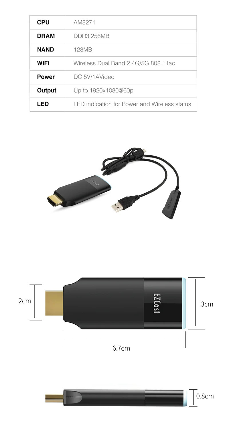 EZCAST 1 2 5G HDMI HD tv Dongle двухдиапазонный HD беспроводной WiFi Miracast Airplay DLNA tv Stick дисплей видео адаптер для iOS Android