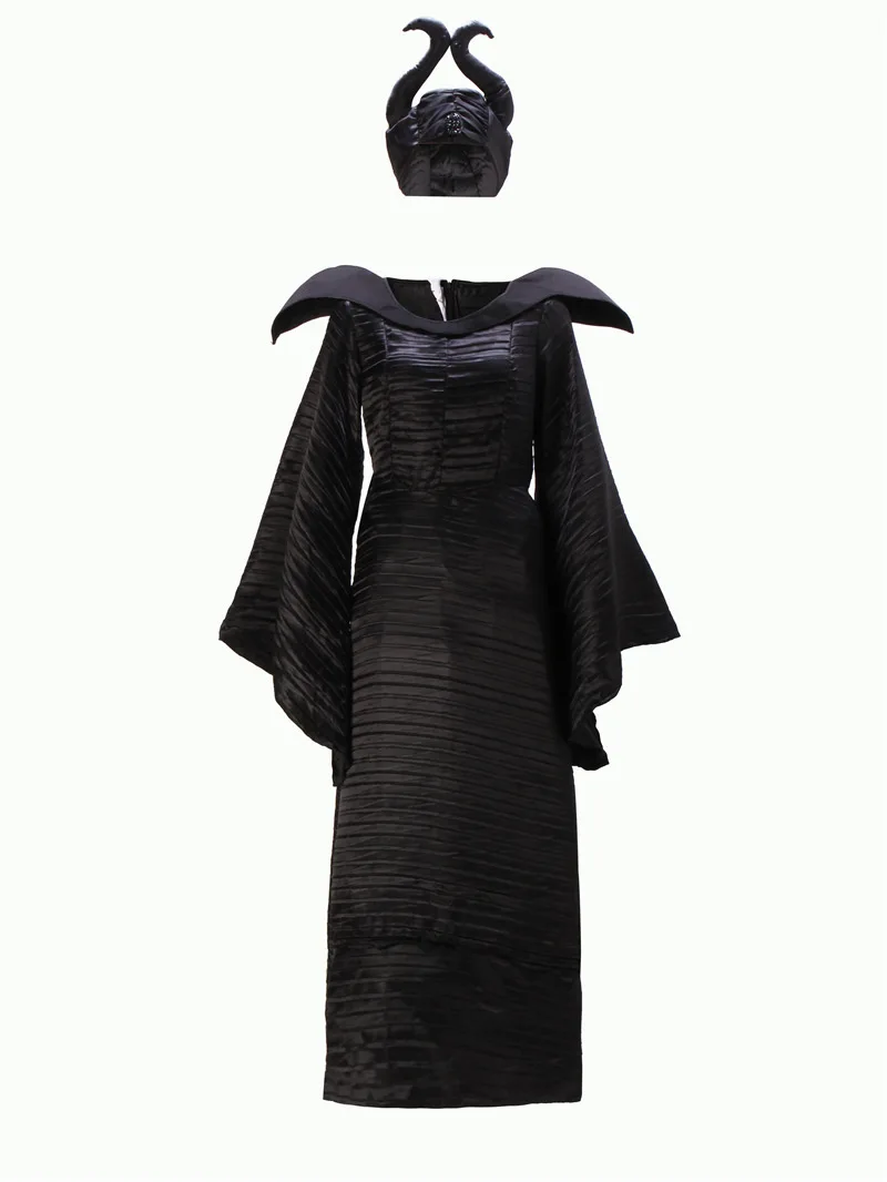 Тонкий костюм малефисенты для взрослых женщин Хэллоуин вечерние косплей сказка Спящая красавица прокалывание колдовство длинное платье рога фильм - Цвет: Черный