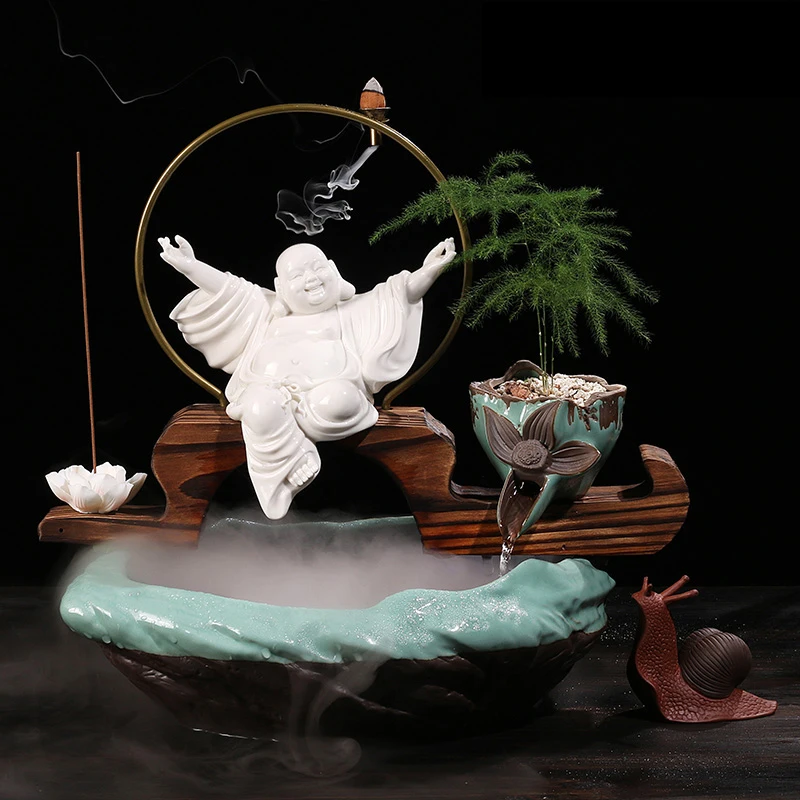 110/220V Chinese Style Ceramic Water Fountain Office Backflow Incense