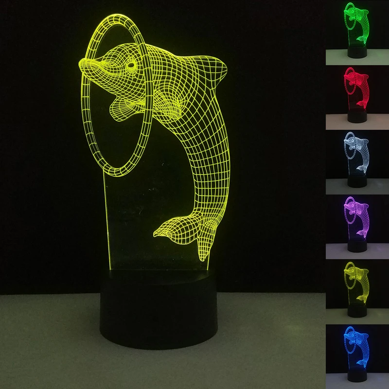 Dolphin Glow in the Dark Toys 3D Illusion 7 Colors Optical Illusion USB Touch Switch Bedroom Art Deco Kid Festival for Man Women