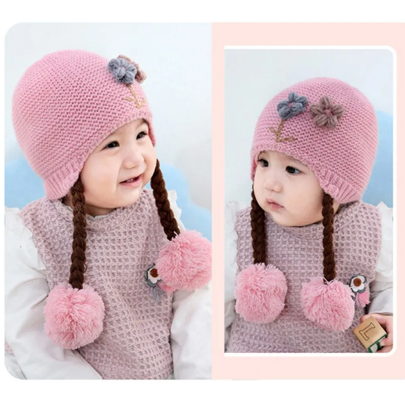 Newborn Baby Toddler Knit Hat Flower Baby Cap Infant Girls Bonnet Cute Hats Soft Cotton Newborn Baby Photo Props 6-24M