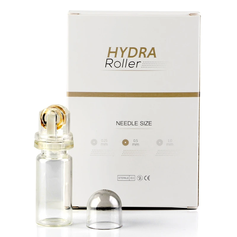 

64pin Titanium Gold Tips Hydra Roller Microneedle Derma Roller Applicator Bottle for Hyaluronic Acid Reusable Screw Thread