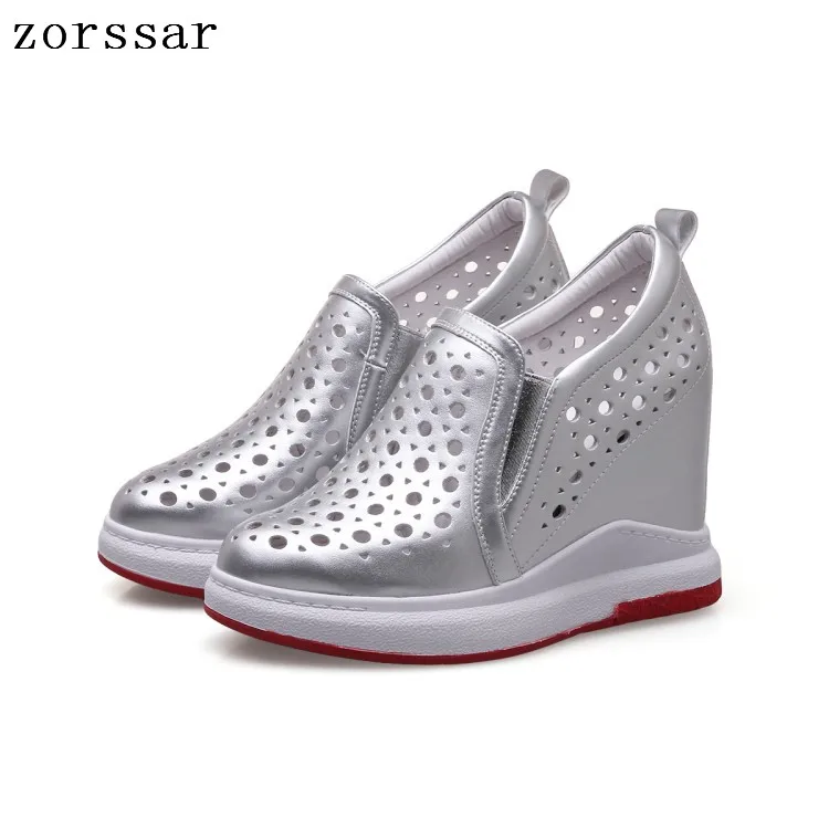 

Zorssar Women Creepers summer Increasing Height Shoes cow Leather Casual Slip On Platform Wedge High heels Fashion Zapatos mujer