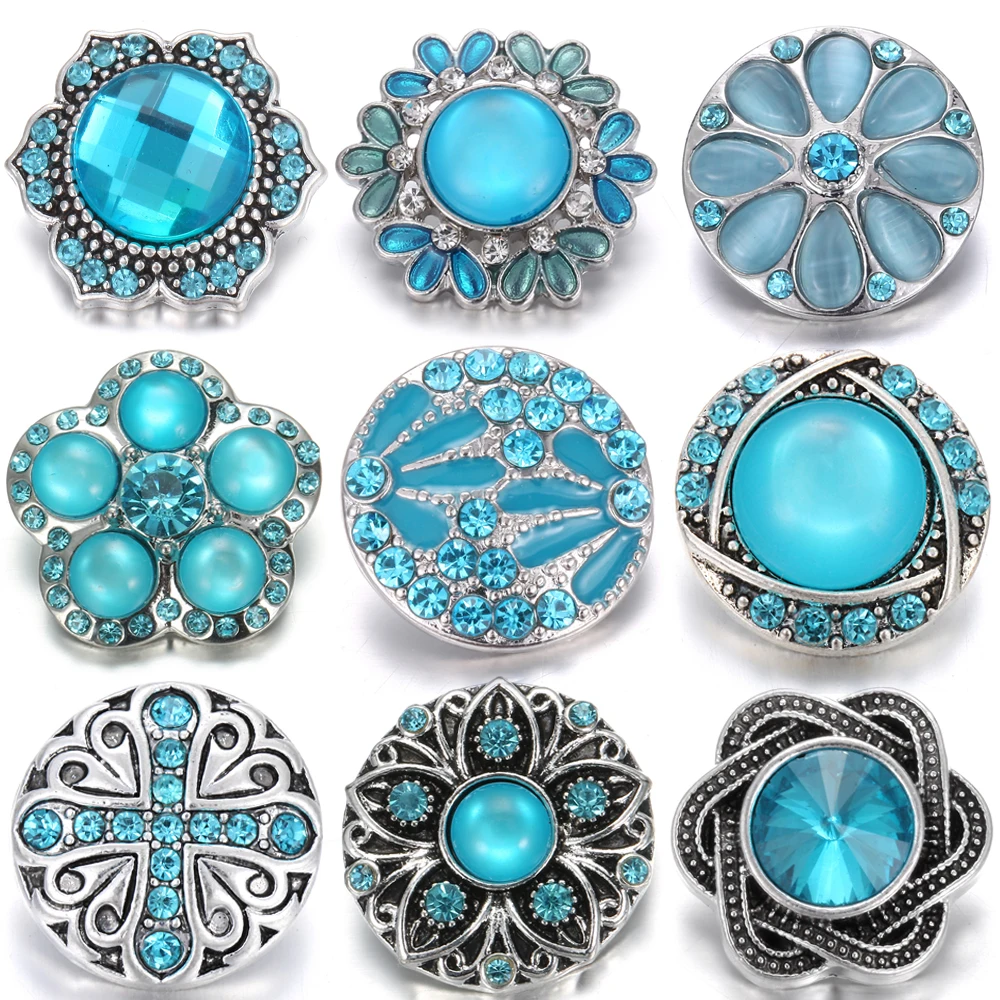 

10pcs/lot Mixed Snap Button Jewelry 18mm Rhinestone Metal Snap Buttons Jewelry Fit 18mm Snap Bracelet Necklace for Women Jewelry