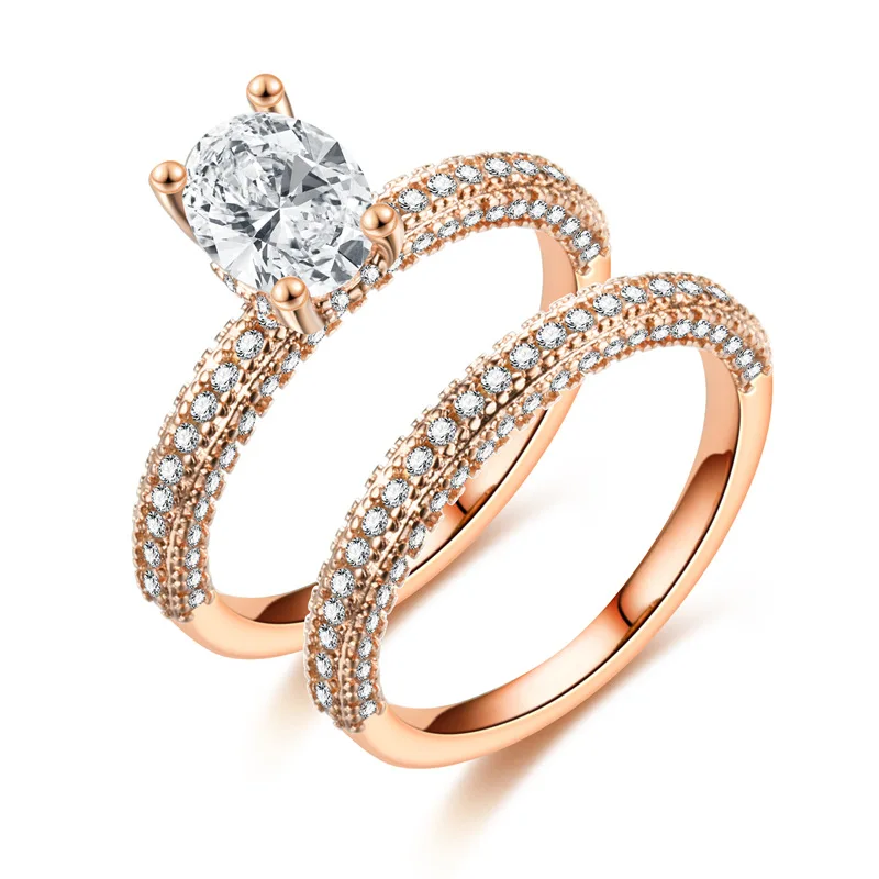Трансформаторного двигателя Mn-ZN Свадебные Обручение кольца для Для женщин розового бело-золотые золото Для женщин модные фианит AAAA кольцо дропшиппинг - Цвет основного камня: Rose gold oval