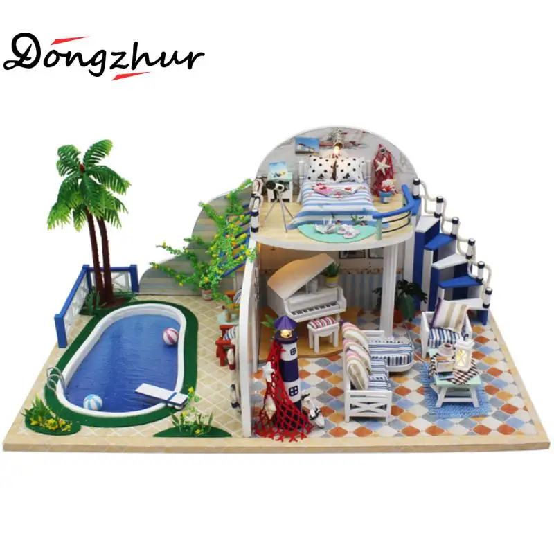 

Dongzhur Dollhouse Miniature DIY Mini Handmade Villa Model Children Creative Birthday Valentine's Gift No Glue Fresh Doll House