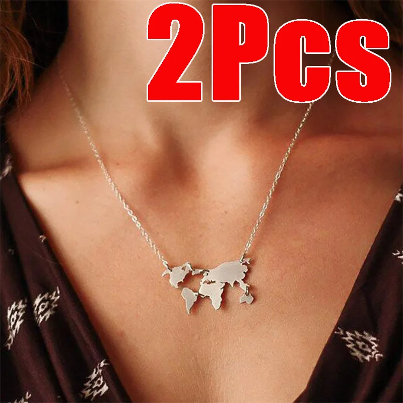 

2Pcs Necklace Chain Pendent Jewelry Globe Earth Day Gift Fashion World Map Necklace World Map Pendant World Earth Map