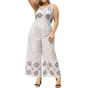 

Women Plus Size Wide Leg Loose Jumpsuits Full Length Casual Print Rompers National Style Office Lady Sling Sleeveless Large 4xl