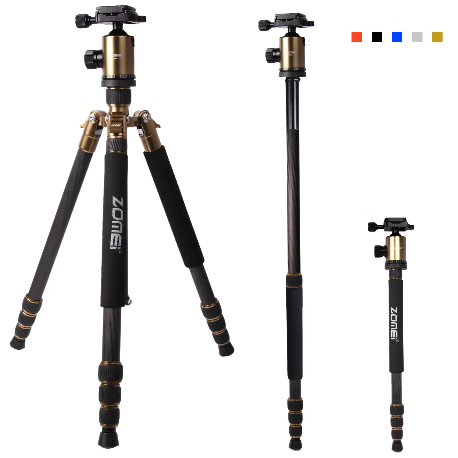 

ZOMEI Golden Color Z888C Pro Carbon Fiber Tripod Z888C Travel Monopod&Ball Head for DSLR Camera TRIPOD DROP SHIPPING