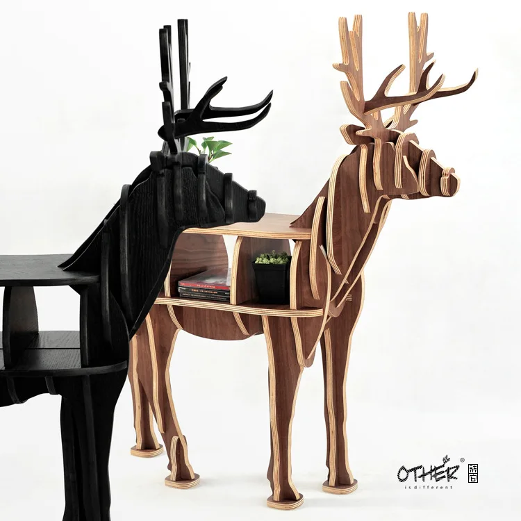 

FREE SHIPPING deer table European DIY Arts Crafts Home Decoration deer wood craft gift desk self-build puzzle furniture