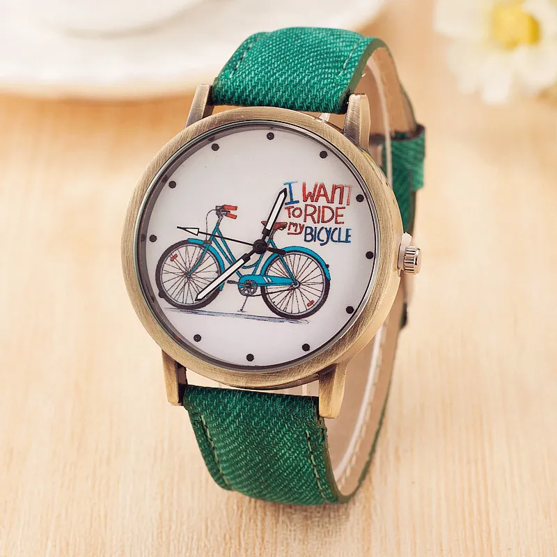 

2018 Fashion Brand Quartz Watches Bicycle Pattern Cartoon Watch Women Casual Vintage Leather Girls Kids Wristwatches gifts Clock