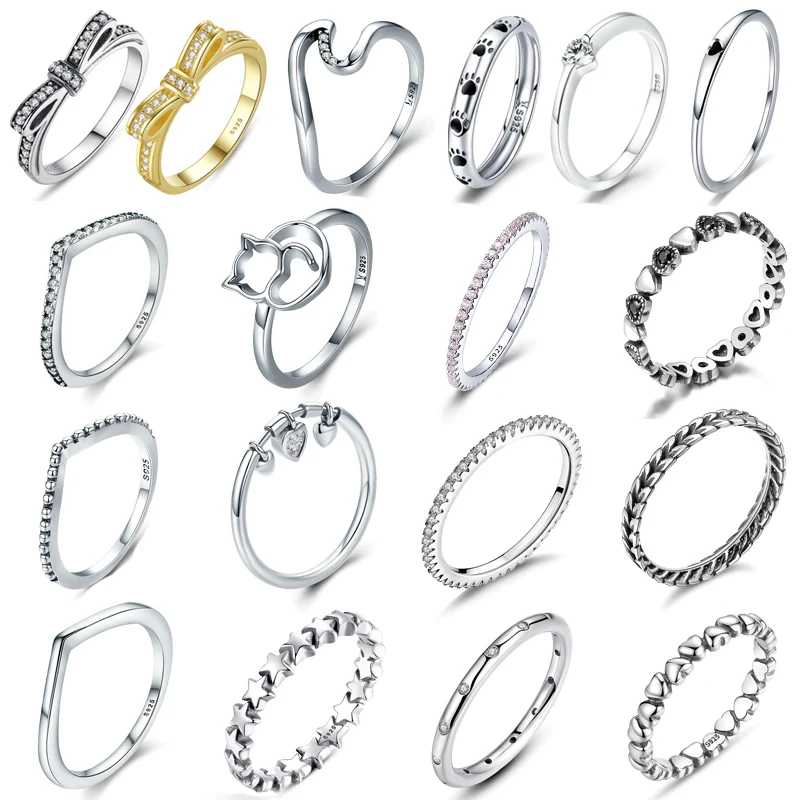 Подлинный 925 пробы, серебряные 18 видов стилей, блестящие кубические циркониевые кольца с кошачьими ушками для женщин, ювелирные изделия для помолвки, юбилей