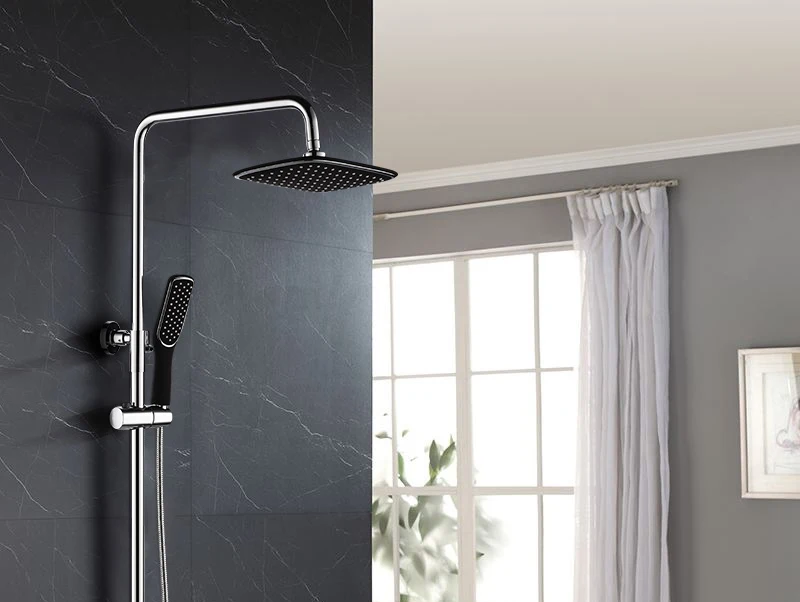 hm Black Rainfall Thermostatic Shower Faucet Set Single Lever Brass Mixer Valve Rack Bath Shower Mixers Rack shower set (26)