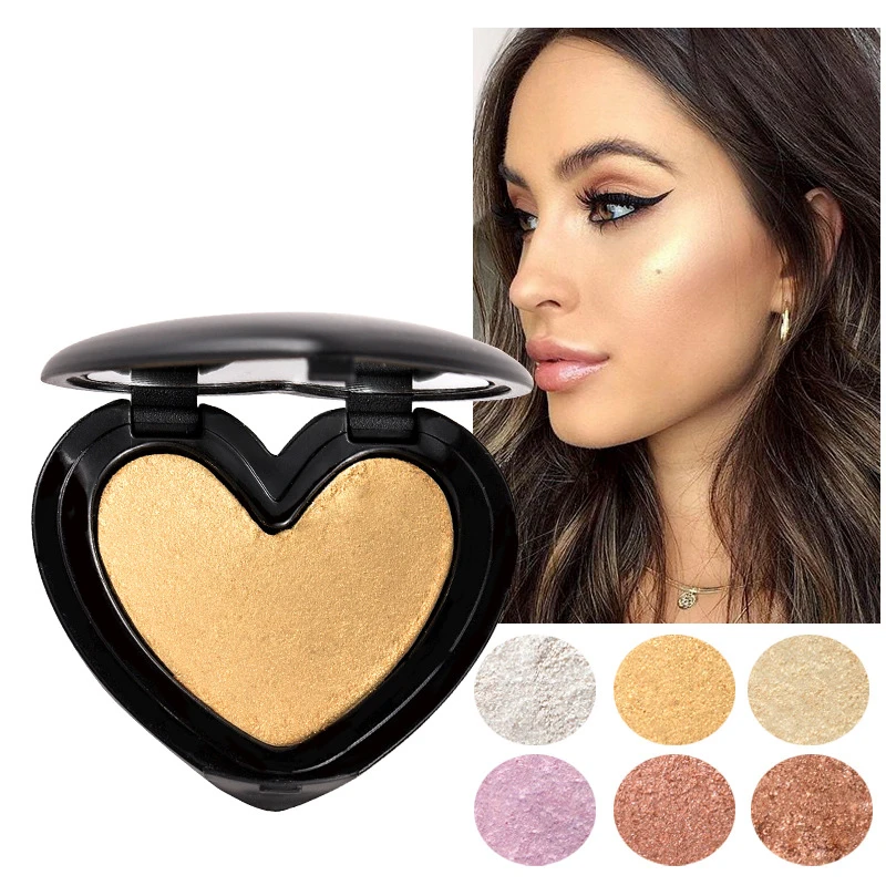 

Looce Powder Gold Highlighter Palette Face Make Up Heart Shape Shimmer Powder Brighten Oil-control Makeup Powder High Lighter
