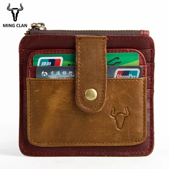 

Slim Card Wallet With Zipper Coin Pocket Genuine Leather Minimalist Front Pocket Wallet For Men