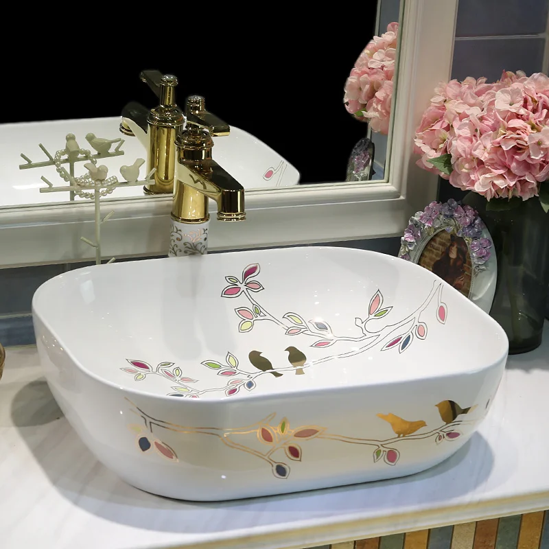 Europe style chinese wash basin vessel sinks Jingdezhen Art Counter Top