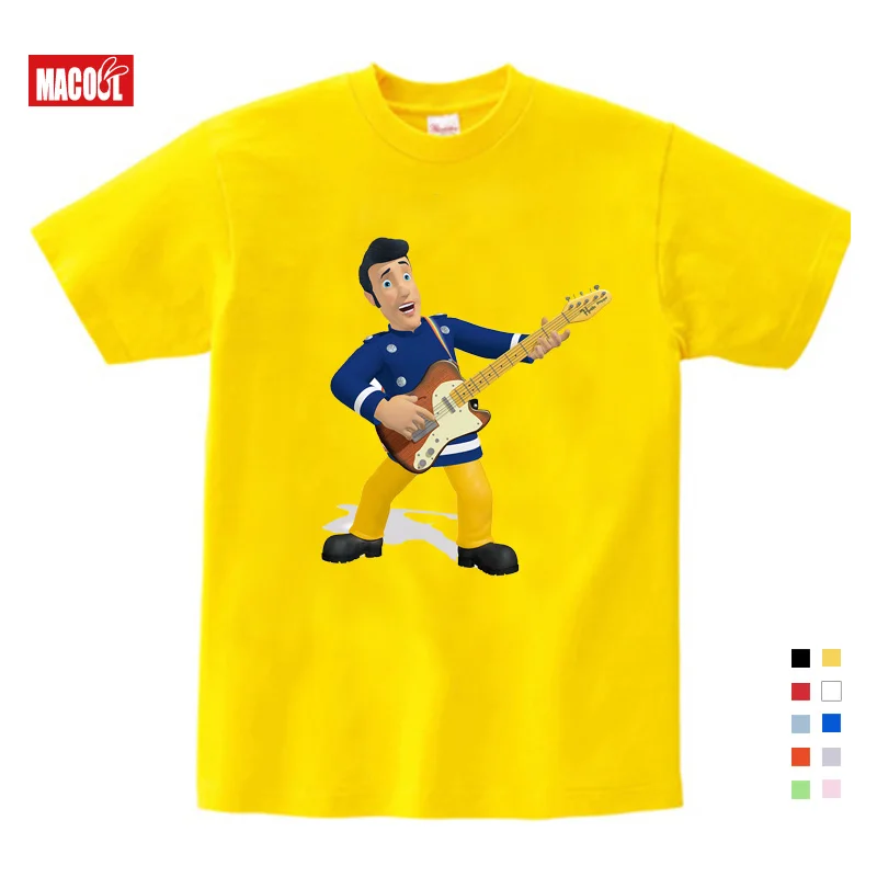 Children Cartoon Fireman Sam Print Cotton T-shirts for Boy Shirt Girl Short Sleeve Tee Tops Clothes Kids Clothing Unisex 3T-9T