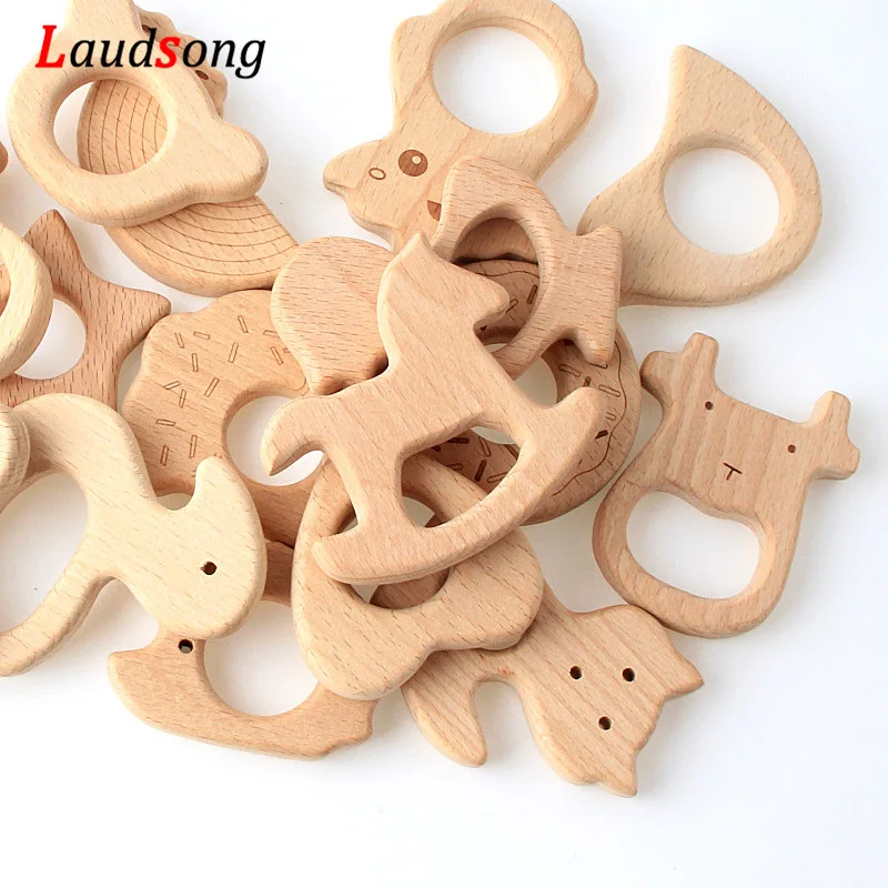 

5Pcs Mixed Styles Baby Animal Beech Wooden Beads Baby Teething Wood teethers Toy Baby Gift Rattle Beads