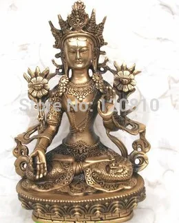 

TIBET COPPER Green Tara BUDDHA STATUE,best collection& adornment