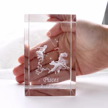 

Crystal Cube Constellation Paperweight Clear Rare Pisces 3D Laser Engraving Figurines Miniatures For Birthday Gifts Home Decor