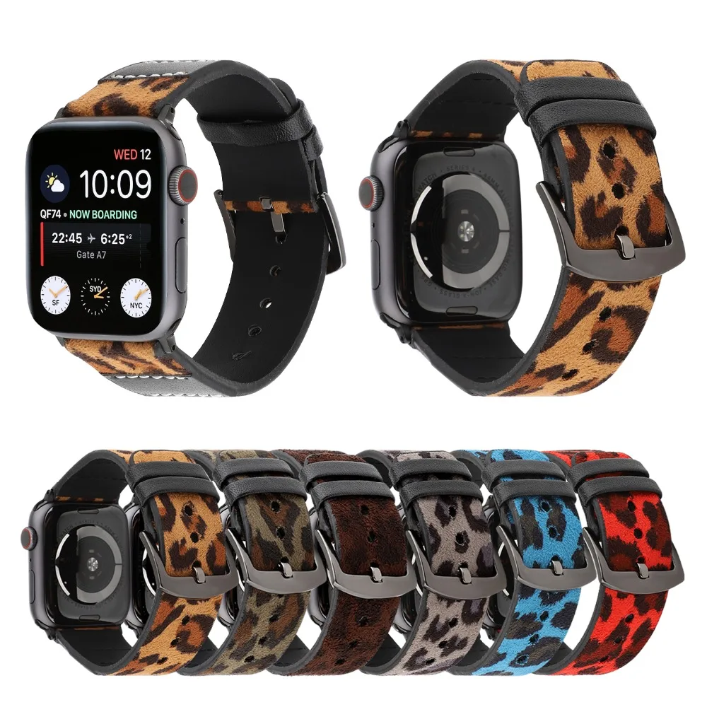

Leopard printed band for apple watch bands series 4 3 2 1 replacement Soft leather strap for apple iwatch 38mm 40mm 42mm 44mm