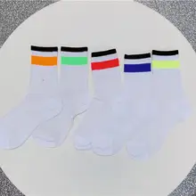 MISSKY летние женские носки, тонкие сетчатые носки средней длины, флуоресцентные цветные носки с горизонтальной сеткой