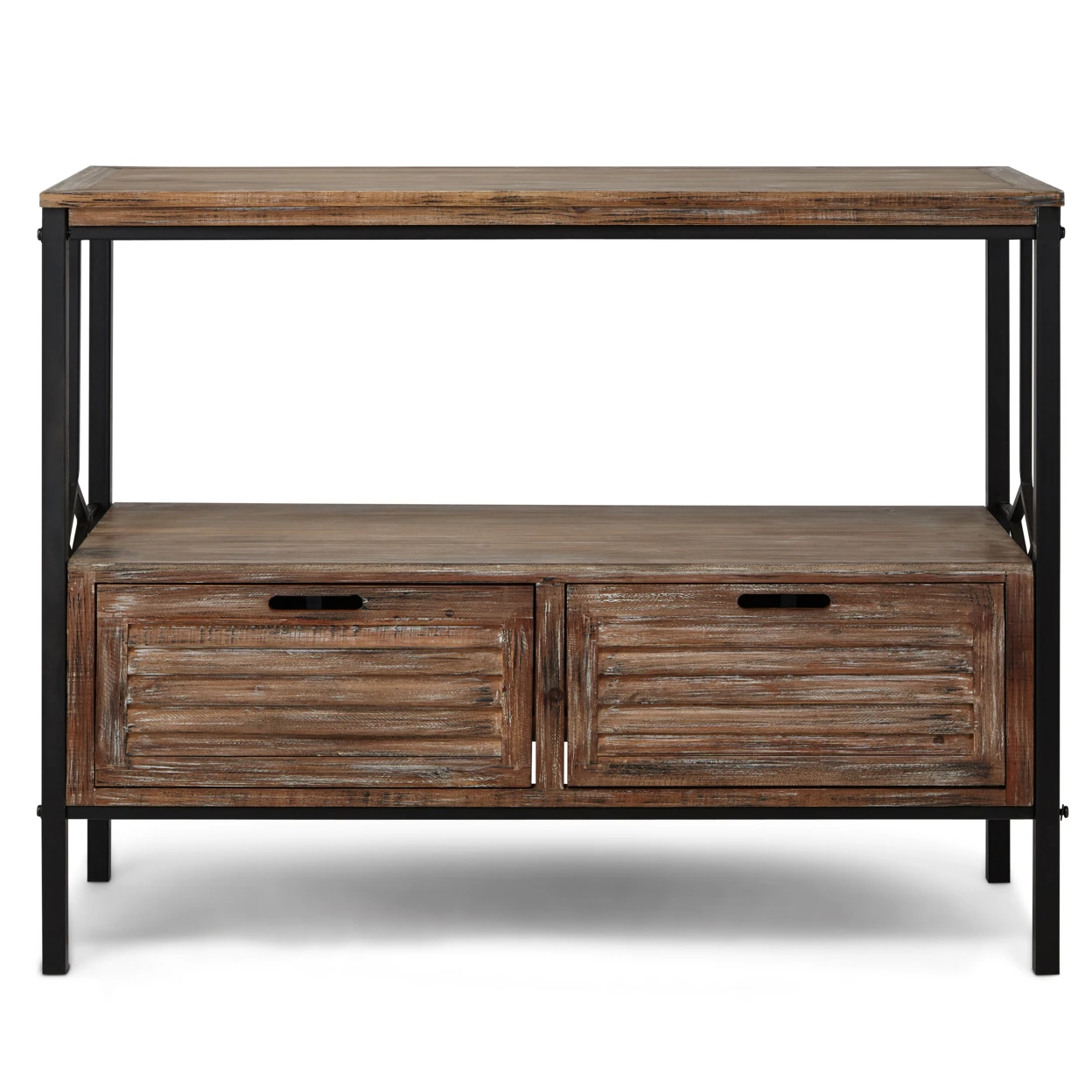 Archaic Countrified Media Console, Driftwood Brown And Black